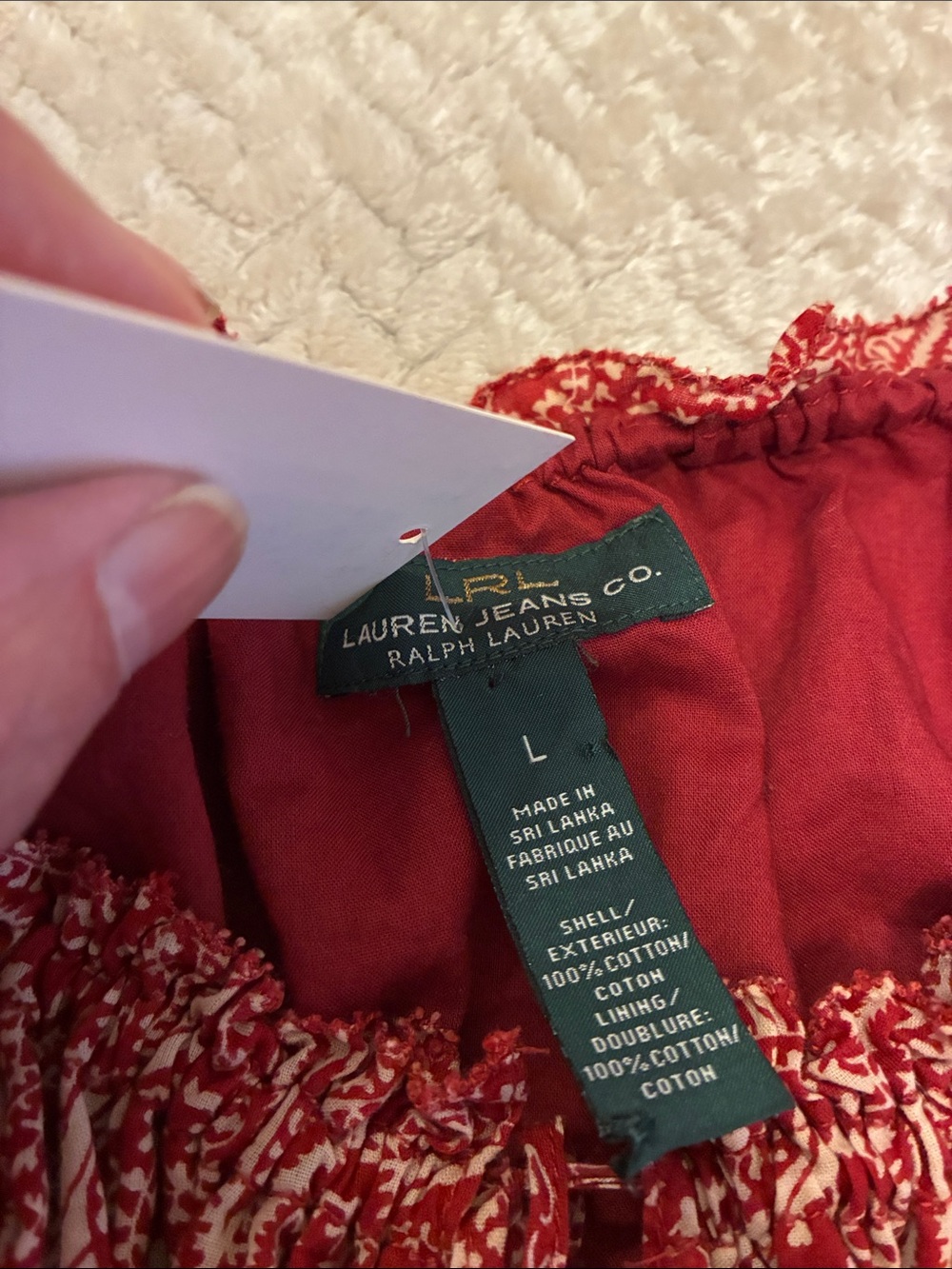 Ralph Lauren Red Paisley Smocked Peasant Top - Picture 2 of 11